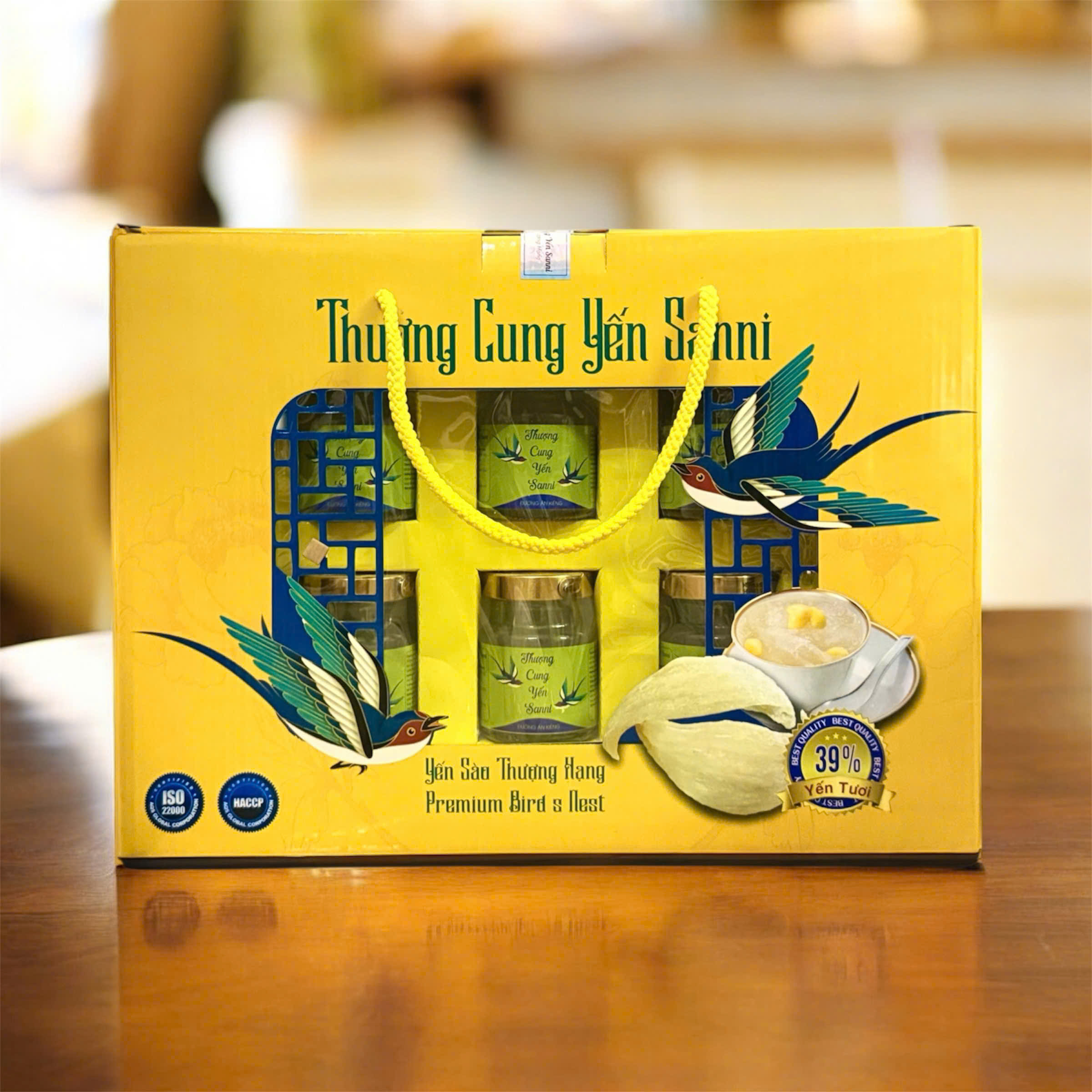 Hộp quà lớn 6 hũ yến Thượng Cung Yến Sanni 70ml Đường Ăn Kiêng
